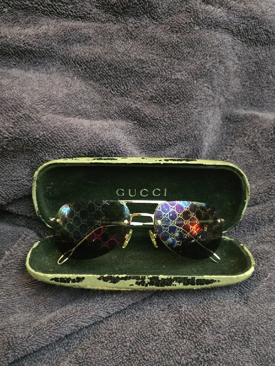 Gucci Purple And Gold Logo Overlay Aviator Sunglasses main image 5